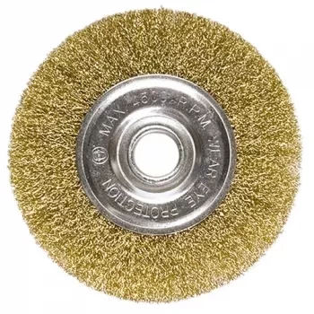 Щетка для УШМ, 150 мм, посадка 22,2 мм, плоская, латунированная витая проволока MATRIX 74664 купить в Муравленко