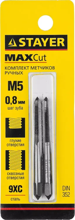 Комплект метчиков STAYER "MASTER", сталь 9ХС, М5х0,8, 2 шт 28025-05-0.8-H2 купить в Муравленко