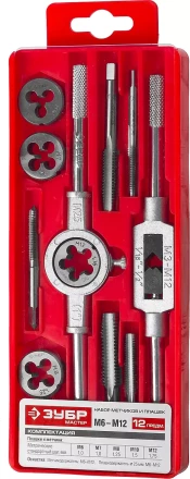 Набор ЗУБР &quot;МАСТЕР&quot; с металлореж. Инстр., метчики однопроходные и плашки М6-М12, оснастка - в пластиковом боксе, 12пред. 28121-H12 купить в Муравленко