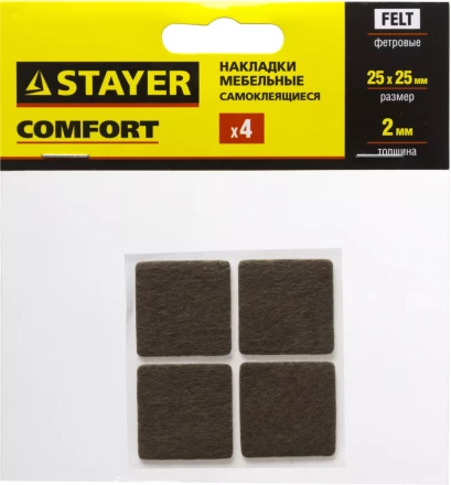 Накладки STAYER &quot;COMFORT&quot; на мебельные ножки, самоклеящиеся, фетровые, коричневые, квадратные - 25*25 мм, 4 шт 40912-25 купить в Муравленко