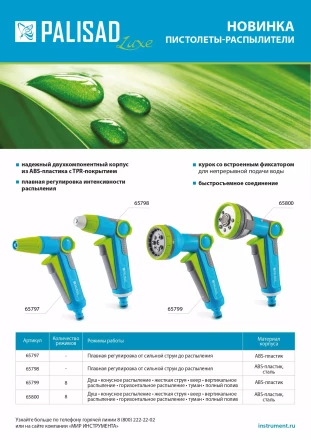 Пистолет-распылитель Palisad 65799, 8 режимов, регулируемый, с курком, Luxe купить в Муравленко