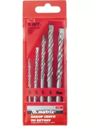 Набор сверл по бетону 4 - 5 - 6 - 8 - 10мм пластиковый кейс MATRIX 70730