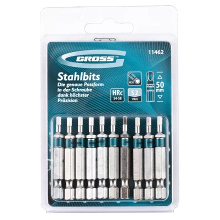 Набор бит HEX 3х50 сталь S2 10 шт GROSS 11462 купить в Муравленко