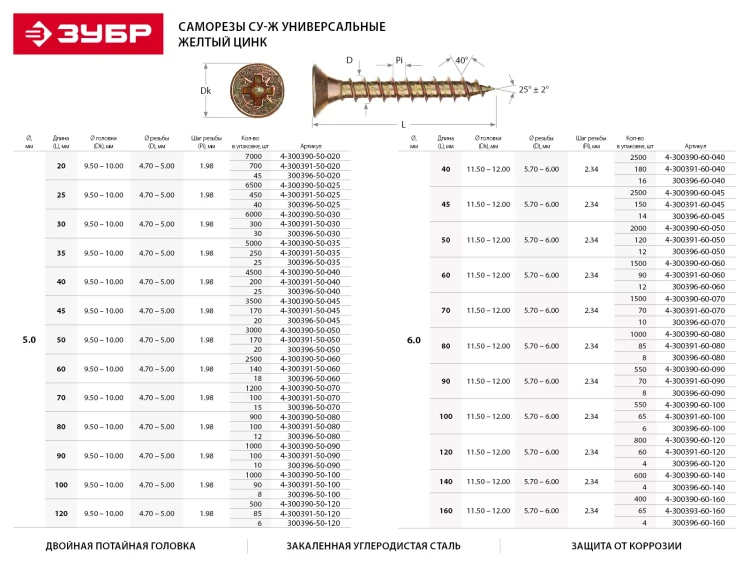 Шурупы ЗУБР "МАСТЕР" по дереву желтопассивированные, 3.0x15мм, 85шт 300396-30-015 купить в Муравленко