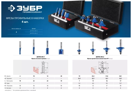 ЗУБР 4 шт, набор профильных фрез по дереву, Профессионал (28795-H4-2) купить в Муравленко