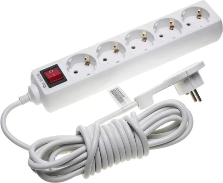 Удлинитель СВЕТОЗАР электрический с заземлением и выключателем, защитные шторки, компактная вилка, евро, 5 гнезд, 5м 55055-5-C купить в Муравленко