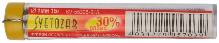 Припой СВЕТОЗАР оловянно-свинцовый, 30% Sn / 70% Pb, 15гр SV-55325-015 купить в Муравленко