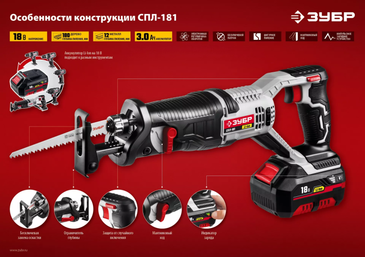 Пила сабельная аккумуляторная СПЛ-181 серия СТАНДАРТ купить в Муравленко