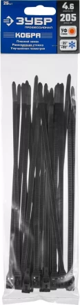 Кабельные стяжки черные КОБРА, с плоским замком, 4.6 х 205 мм, 25 шт, нейлоновые, ЗУБР 30935-46-205 купить в Муравленко