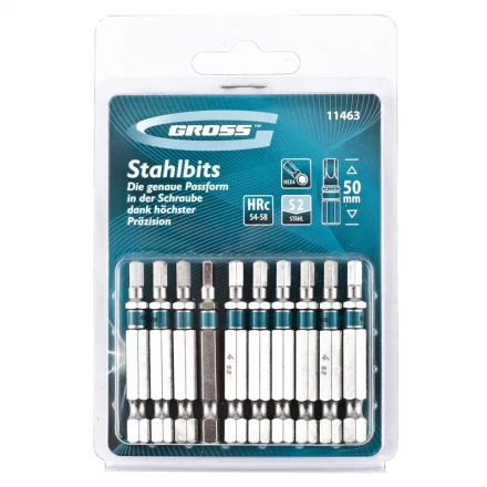Набор бит HEX 4х50 сталь S2 10 шт GROSS 11463 купить в Муравленко