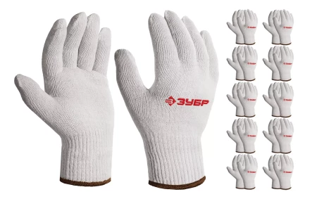 ЗУБР ОПТИМА, L-XL, х/б перчатки без покрытия, 10 класс, 10 пар (11446-XL10) купить в Муравленко