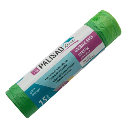 Пакеты для мусора с завязками 35 л x 15 шт., зеленые, Home Palisad 927175 купить в Муравленко