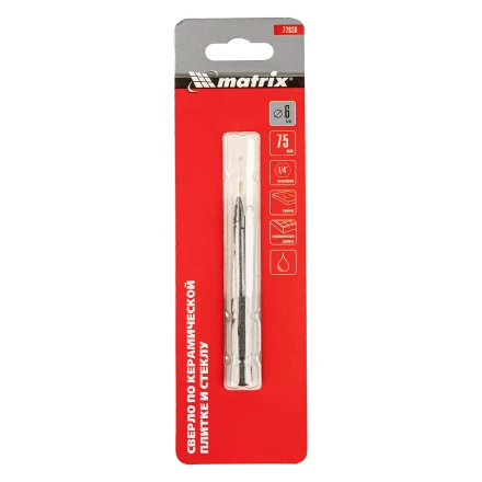 Сверло по керамической плитке и стеклу, 6 мм, шестигранный хвостовик Matrix 72836 купить в Муравленко