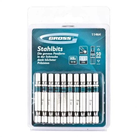 Набор бит HEX 5х50 сталь S2 10 шт GROSS 11464 купить в Муравленко