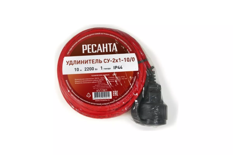 Удлинитель силовой б/катушки Ресанта СУ-2х1-10/0 (IP44) 61/118/1 купить в Муравленко