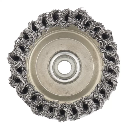 Щетка для УШМ Heavy Duty, 125 мм, М14, &quot;чашка&quot;, крученая металлическая проволока  MATRIX 74674 купить в Муравленко