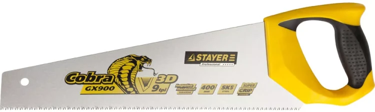 Ножовка STAYER "PROFI" "COBRA" GX900, трехгранный японский зуб, импульсная закалка, 2-х комп ручка, 9 TPI, 400мм 1514-40_z02 купить в Муравленко