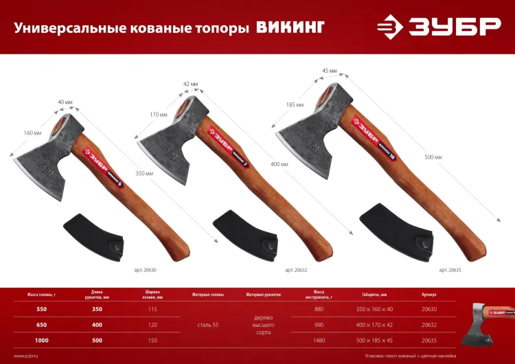 ЗУБР ВИКИНГ-7, 700/950 г, 400 мм, универсальный кованый топор (20632) купить в Муравленко