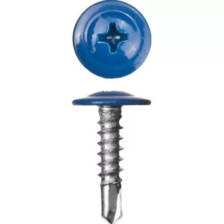 Саморезы ЗУБР с прессшайбой и сверлом по листовому металлу до 2мм, окрашенные в RAL-5005, PH2, 4,2х25мм, 400шт 300211-42-025-5005 купить в Муравленко