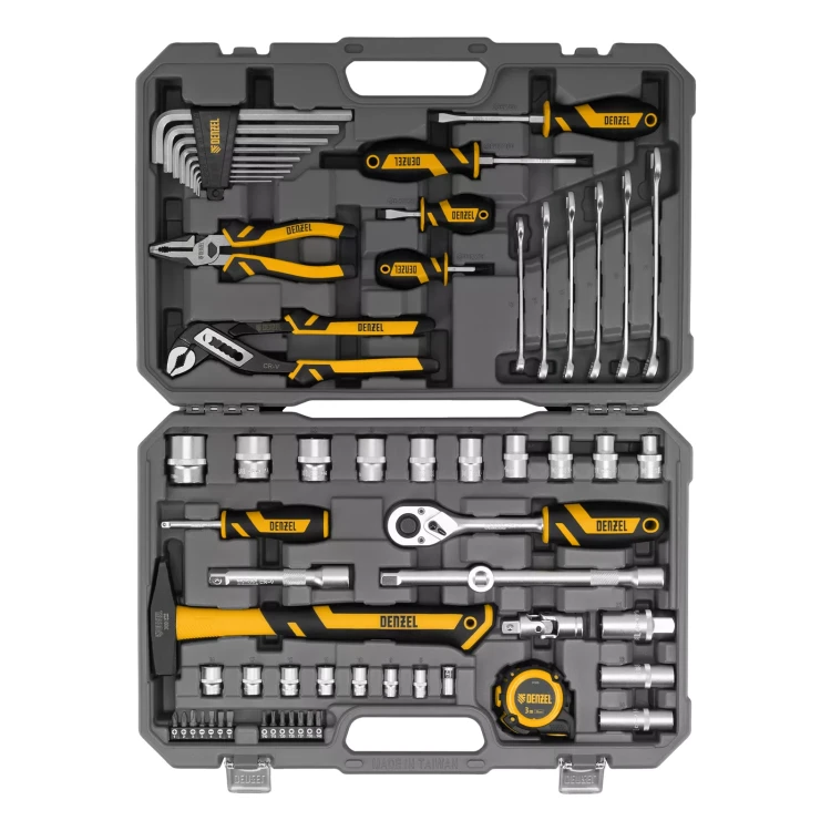 Набор инструментов Denzel 15801, 1/2", 1/4", CrV, S2, пластиковый кейс, 64 предмета купить в Муравленко