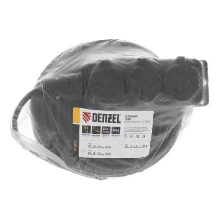 Удлинитель-шнур силовой Denzel Top Series, КГТТ, 20м, 3 розетки, 3 x 1,5 мм, 3 м 37422 купить в Муравленко