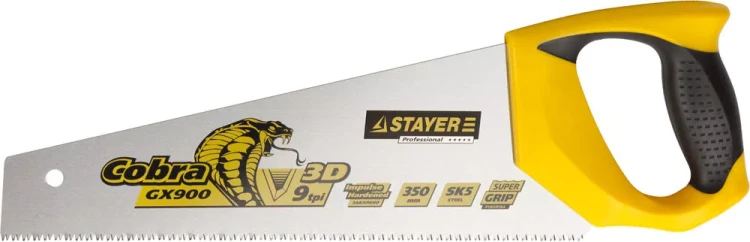 Ножовка STAYER "PROFI" "COBRA" GX900, трехгранный японский зуб, импульсная закалка, 2-х комп ручка, 9 TPI, 350мм 1514-35_z02 купить в Муравленко