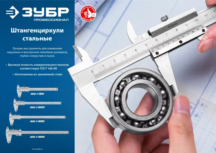 ЗУБР ШЦ-1-250, 250 мм, стальной штангенциркуль, Профессионал (34514-250) купить в Муравленко