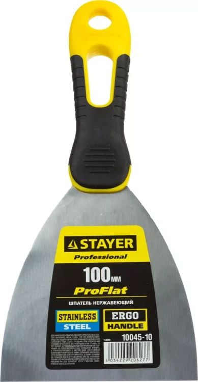 Шпатель STAYER "PROFESSIONAL" нержавеющее профилированное полотно, 2к ручка, 100 мм 10045-10 купить в Муравленко