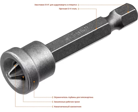 ЗУБР 10 шт, PH2, 50 мм, биты с ограничителем (26002-2-50-10) купить в Муравленко