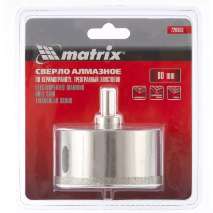 Сверло алмазное по керамограниту 80 х 67 мм 3-гранный хвостовик MATRIX 726803 купить в Муравленко