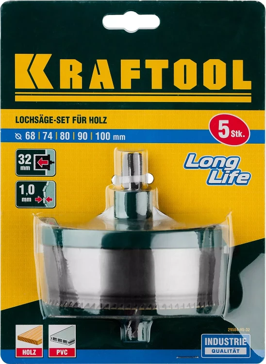 Пила сегментная наборная KRAFTOOL по дереву, 5 полотен: 68-74-80-90-100x32 мм 29584-H5-32 купить в Муравленко