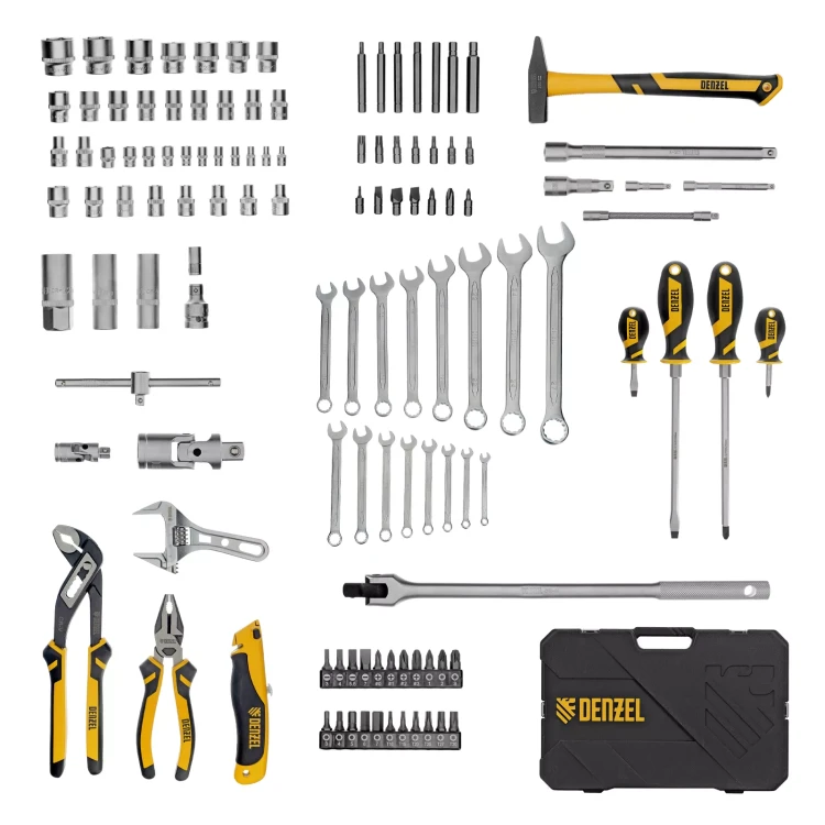 Набор инструментов Denzel 15804, 1/2", 1/4", CrV, S2, пластиковый кейс, 122 предмета купить в Муравленко