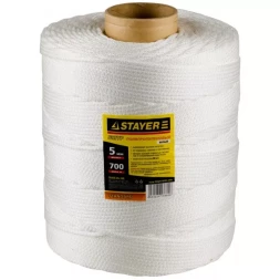 Шнур STAYER "STANDARD" хозяйственно-бытовой, полипропиленовый, вязанный, без сердечника, белый, d 5, катушка 700м 50420-05-700