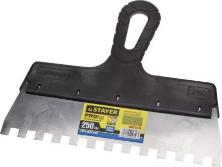 Шпатель STAYER &quot;PROFESSIONAL&quot; нержавеющий зубчатый с пластмассовой ручкой, 250мм, зуб 10х10мм 1009-25-10 купить в Муравленко