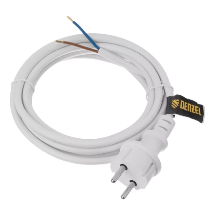 Шнур сетевой Denzel Energy Series, ПВС, 3 м, 2 x 1,5 мм, с неразборной вилкой, белый, 3 м, 37672 купить в Муравленко