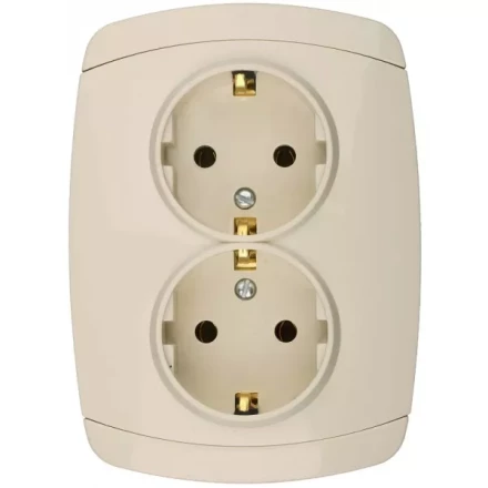 Розетка СВЕТОЗАР &quot;CITY LIGHT&quot; двойная в сборе, с заземлением, цвет бежевый, 16А/~250В SV-54207-B купить в Муравленко