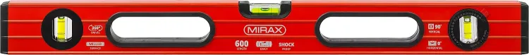 Уровень коробчатый усиленный MIRAX, фрезерованная поверхность, утолщенный профиль, 3 противоударных ампулы (1 поворотная на 360 град), с ручками, 60 см 34603-060 купить в Муравленко