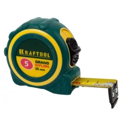 Рулетка KRAFTOOL "GRAND", двухкомпонентный корпус, двусторонняя шкала, нейлоновое покрытие, 5мх25мм 3412-05_z01