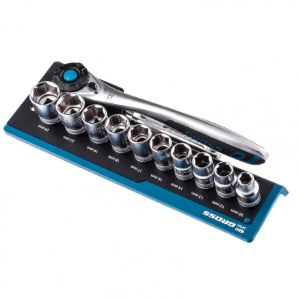 Набор торцевых головок трещотка 120 зубьев 12 предметов 1/2&quot; CrV Gross 14138 купить в Муравленко