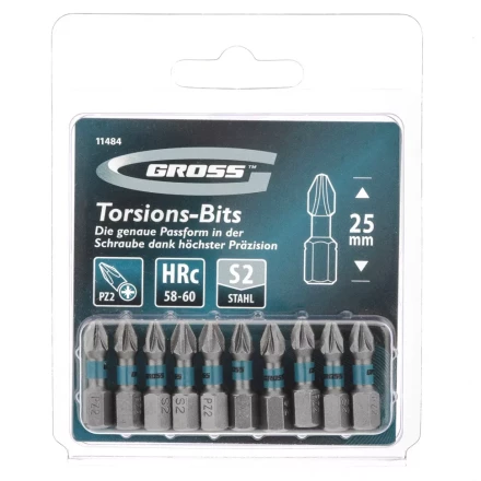 Набор бит торсионных PZ2x25 мм для ударных шуруповертов 10 шт. Gross 11484 купить в Муравленко