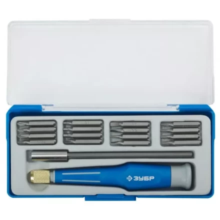 Набор ЗУБР Отвертка &quot;ЭКСПЕРТ&quot; для точных работ, CR-V, двухкомп. рукоятка, удлинитель 120мм, сменные биты, 18предметов 25623-H18 купить в Муравленко