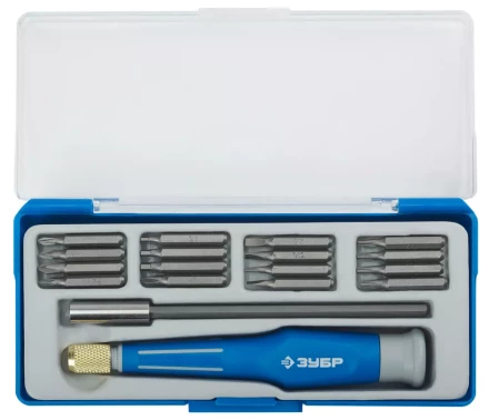 Набор ЗУБР Отвертка &quot;ЭКСПЕРТ&quot; для точных работ, CR-V, двухкомп. рукоятка, удлинитель 120мм, сменные биты, 18предметов 25623-H18 купить в Муравленко