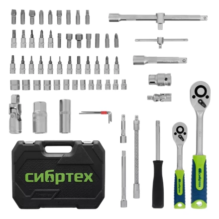 Набор инструментов Сибртех 13388, 1/2&quot;, 1/4&quot;, пластиковый кейс, 94 предмета купить в Муравленко