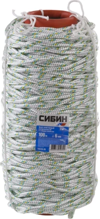 Фал плетёный капроновый СИБИН 16-прядный с капроновым сердечником, диаметр 6 мм, бухта 100 м, 650 кгс 50220-06 купить в Муравленко