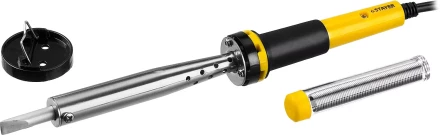 Паяльник PROTerm с двухкомпонентной рукояткой, в комплекте с припоем и подставкой, жало - клин, STAYER Professional 55300-100, 100 Вт 55300-100 купить в Муравленко