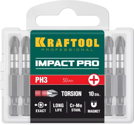 Биты для ударных шуруповертов KRAFTOOL Impact Pro PH 26191-3-50-S10 купить в Муравленко