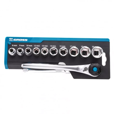 Набор торцевых головок трещотка 120 зубьев 12 предметов 3/8&quot; CrV Gross 14139 купить в Муравленко