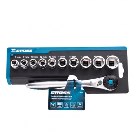 Набор торцевых головок трещотка 120 зубьев 12 предметов 3/8&quot; CrV Gross 14139 купить в Муравленко