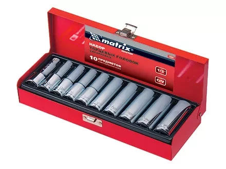 Набор торцевых головок, квадрат 1/2&quot;, головки 10 - 22 мм, удлиненные, 10 предм  MATRIX MASTER 13581 купить в Муравленко