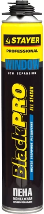 Пена &quot;BlackPRO WINDOW&quot; профессиональная, монтажная, пистолетная, всесезонная, 750мл, STAYER 41136 купить в Муравленко